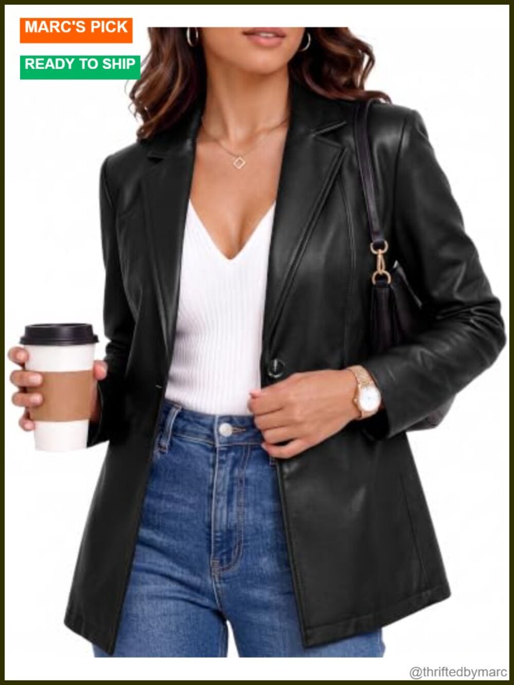 Women Slim Fit Faux Leather Blazer Dress Suit Jacket